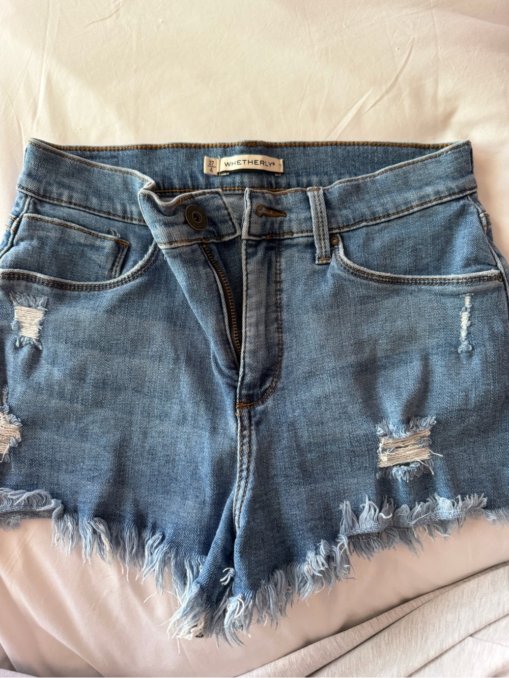 Whetherly Blue Distressed Frayed Denim Shorts